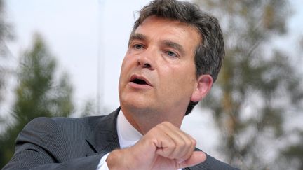 Le ministre du Redressement productif, Arnaud Montebourg, lors de l'universit&eacute; du Medef, &agrave; Jouy-en-Josas (Yvelines), le 29 ao&ucirc;t 2013. (ERIC PIERMONT / AFP)