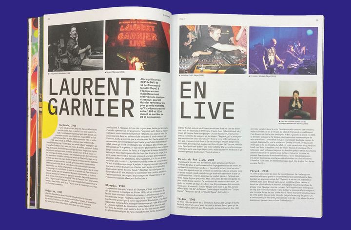 Une double page du livre "Electrorama, 30 ans de musique électronique française" réalisé par l'équipe du mensuel musical Tsugi. (EDITIONS MARABOUT)