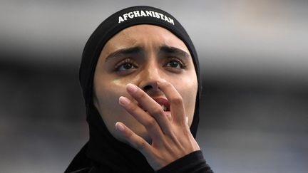 Kamia Yousufi lors du 100 m femmes aux Jeux olympiques de Rio.&nbsp; (OLIVIER MORIN / AFP)