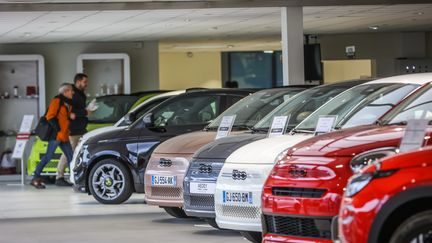 An electric car is put up for sale at Montbéliard's garage in Dubs on January 25, 2024.  (Image) (Lionel Wadam / MaxPPP)