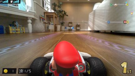 Capture d'écran de la bande annonce officielle de Mario Kart Live : Home Circuit diffusée sur YouTube par Nintendo France le 2 octobre 2020. (FRANCEINFO / RADIOFRANCE)