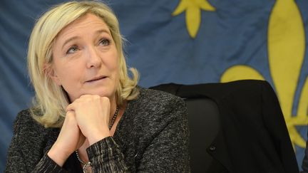 Le pr&eacute;sidente du Front national, Marine Le Pen, en d&eacute;placement &agrave; Angers (Maine-et-Loire) pour les municipales, le 4 mars 2014. (MAXPPP)