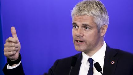 Laurent Wauquiez, le&nbsp;18 avril 2018, à Paris, au siège du parti Les Républicains. (VINCENT ISORE / MAXPPP)