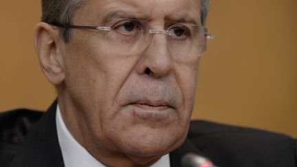 Le chef de la diplomatie russe, Sergue&iuml; Lavrov, lors d'une conf&eacute;rence de presse, &agrave; Moscou (Russie), le 21 janvier 2015. (MAKSIM BLINOV / RIA NOVOSTI / AFP)