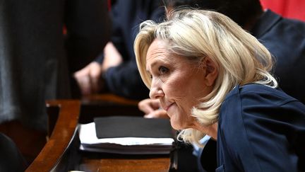 Marine Le Pen lors d'une session de questions au gouvernement à l'Assemblée nationale, le 4 juillet 2023 à Paris. (EMMANUEL DUNAND / AFP)