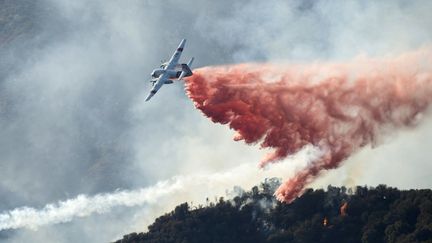 Un avion bombardier d'eau tente d'&eacute;teindre un feu de for&ecirc;t au nord de Los Angeles (Californie), le 2 septembre 2012. (JOHN CETRINO / EPA / MAXPPP)