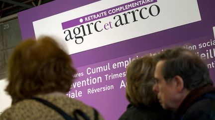 Le stand Agirc-Arrco (retraite complémentaire) au Salon des séniors. (BRUNO LEVESQUE / MAXPPP)