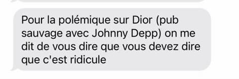 Capture d'écran d'un message de production "Ne touche pas à ma télé" Envoyé par la société de production à propos d'une publicité avec Johnny Depp.  (France Télévision)