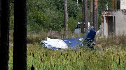 Un débris de l'avion qui transportait Evguéni Prigojine, photographié dans la région de Tver, en Russie, le 24 août 2023. (OLGA MALTSEVA / AFP)