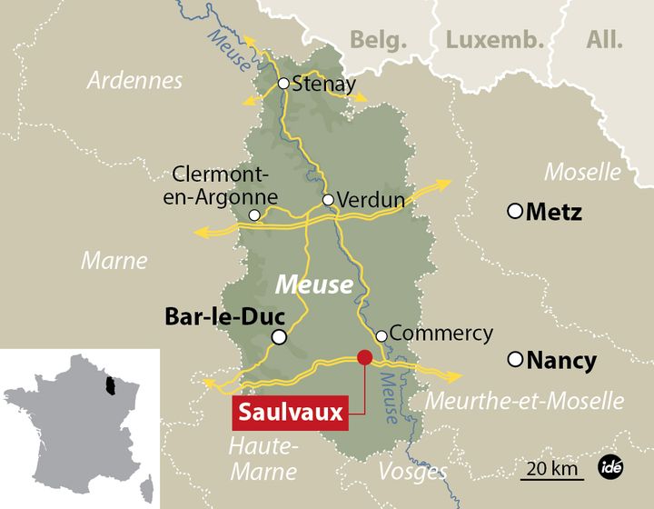 &nbsp; (Carte de situation de Saulvaux dans la Meuse © Idé)