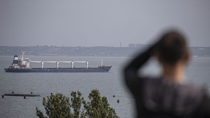 Le navire Razoni a quitté le port d'Odessa (Ukraine) à destination du port de Tripoli au Liban le 1 août 2022. (METIN AKTAS / ANADOLU AGENCY / AFP)