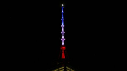 A l'extrême opposé du pays, le sommet du World Trade Center, situé dans le quartier de Manhattan à New York, est lui aussi en bleu-blanc-rouge. (CARLO ALLEGRI / REUTERS)