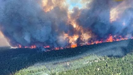 Le feu de forêt "Sparks Lake" (Colombie-Britannique, Canada), vu du ciel, le 29 juin 2021. (BC WILDFIRE SERVICE / AFP)