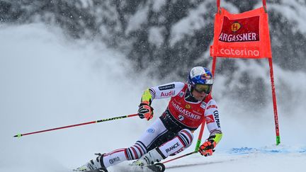 Alexis Pinturault sur le tracé du slalom géant de Santa Caterina (Italie). (MARCO BERTORELLO / AFP)