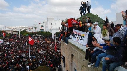 Manifestation à Tunis contre le Premier ministre de transition Mohamed Ghannouchi, le 25 février 2011 (AFP/BORNI Hichem)