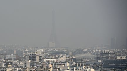 La ville de Paris lors d'un pic de pollution atmosph&eacute;rique, le 18 mars 2015. (FRANCK FIFE / AFP)