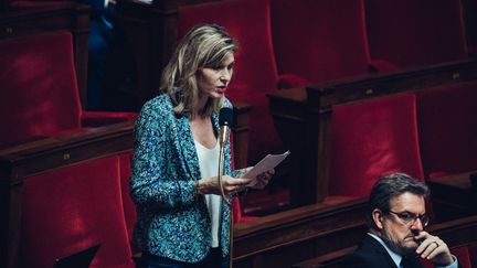 La députée LR de la 4e circonscription de Haute-Savoie, Virginie Duby-Muller, à l'Assemblée nationale, à Paris, le 9 mai 2023. (VIRGINIE HAFFNER / HANS LUCAS / AFP)