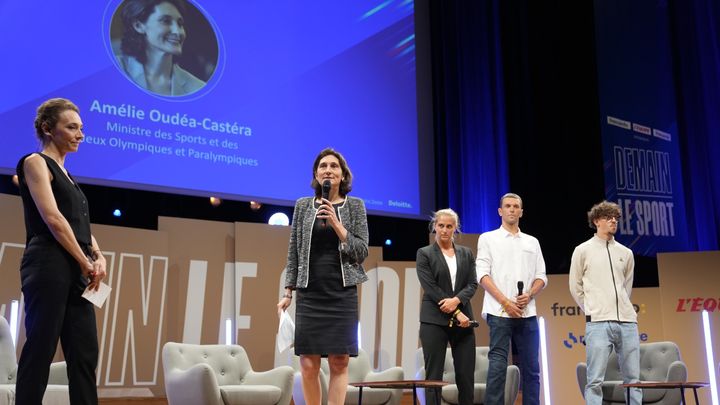 La ministre des Sports, Amélie Oudéa-Castera, lors de la 2e édition de Demain le Sport, le 19 septembre 2023. (Radio France / Christophe Abramowitz)