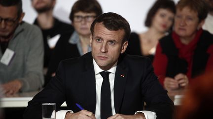 Emmanuel Macron lors de la Conférence citoyenne pour le climat à Paris, le 10 janvier 2020.&nbsp; (YOAN VALAT / POOL / AFP)