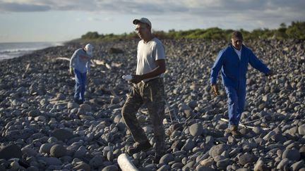 &nbsp; (Les bénévoles d'une association d'entretien des chemins d'accès aux plages cherchent d'autres débris sur le site où le morceau d'avion a été découvert  © Sipa)