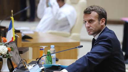 Emmanuel Macron lors d'un sommet du G5 Sahel à Nouakchott, en Mauritanie, le 30 juin 2020.&nbsp; (LUDOVIC MARIN / POOL / AFP)