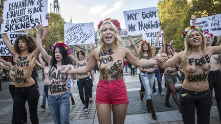  (Illustration : les Femen lors d'une action devant le Palais de justice de Paris, en octobre 2014 © MaxPPP)