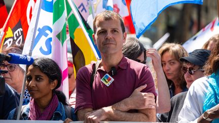 Benoît Teste, secrétaire général de la FSU, le 25 mai 2024. (RICCARDO MILANI / HANS LUCAS via AFP)