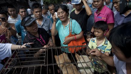 Yang Xiaoyun (au centre) visite le march&eacute; de Yulin (Chine) avant le&nbsp;festival de viande canine organis&eacute; dimanche 21 juin 2015. ( AFP )