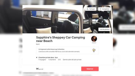 La petite annonce d'hébergement dans une voiture à&nbsp;Sheerness en Angleterre,&nbsp;publiée sur Airbnb. (CAPTURE D'ÉCRAN)