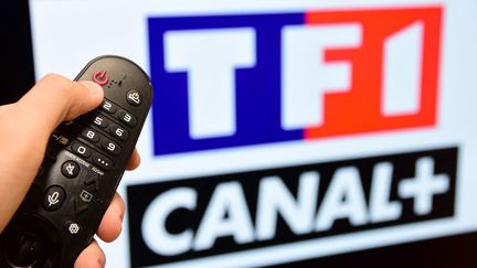 Le groupe Canal+ a décidé d'arrêter de diffuser les chaînes gratuites du groupe TF1 lors du renouvellement du contrat de distribution entre les deux parties.&nbsp; (ROMAIN DOUCELIN / HANS LUCAS / AFP)