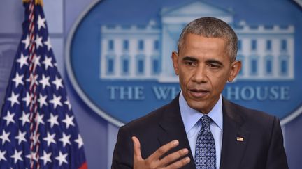 Barack Obama accorde sa dernière conférence de presse en tant que président, mercredi 18 janvier 2018 à Washington (Etats-Unis). (NICHOLAS KAMM / AFP)