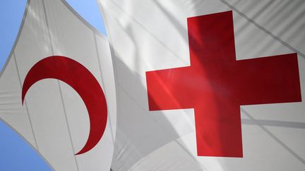 Des drapeaux du Croissant-Rouge et de la Croix-Rouge à Genève (Suisse), le 12 octobre 2016. (FRED DE NOYELLE / LEEMAGE VIA AFP)