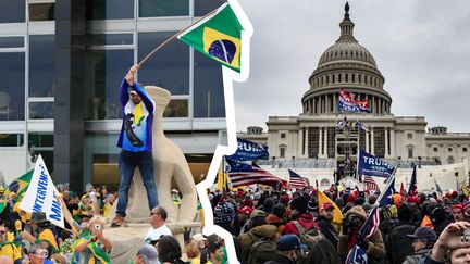 Comme ceux de Donald Trump, les partisans de Jair Bolsonaro considèrent que l'élection présidentielle a été truquée. (SAMUEL CORUM / GETTY IMAGES / SERGIO LIMA / AFP)