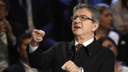 Le candidat de La France insoumise Jean-Luc Melenchon durant "Le Grand Débat" de la présidentiel, le 4 avril 2017. (LIONEL BONAVENTURE / POOL)
