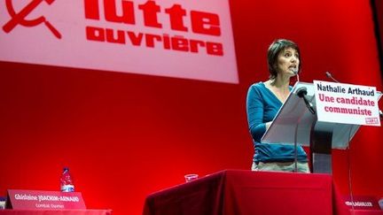 Nathalie Arthaud au Zénith (BERTRAND LANGLOIS / AFP)