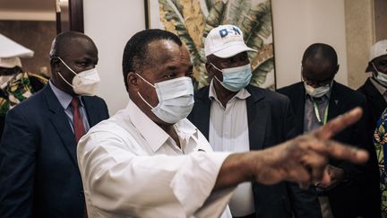 Le président congolais Denis Sassou Nguesso après sa réélection, à Brazzaville le 23 mars 2021&nbsp; (ALEXIS HUGUET / AFP)