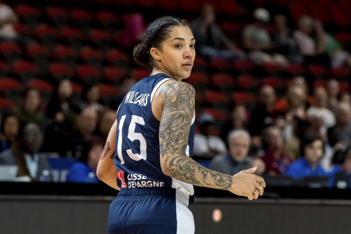 Gabby Williams lors de la rencontre de Coupe du monde face au Mali, à Sydney (Australie), le 25 septembre 2022. (ANDY CHEUNG / AFP)