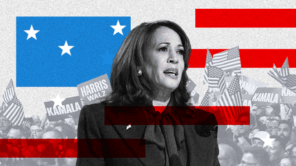 La candidate démocrate à l'élection présidentielle américaine, Kamala Harris, bénéficiait de 47% d'intentions de vote début septembre, contre 43% pour Donald Trump, selon FiveThirtyEight. (ASTRID AMADIEU / FRANCEINFO)