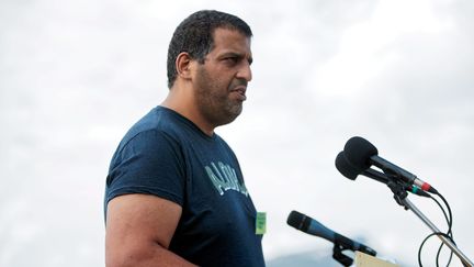 Karim Ben Ali, lors du rassemblement "Paroles de résistances" au plateau des Glières, en juin 2018.&nbsp; (GREGORY YETCHMENIZA / MAXPPP)