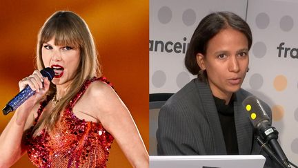 Taylor Swift en mai 2024, Mati Diop le 11 septembre 2024. (JULIEN DE ROSA / AFP - FRANCEINFO)