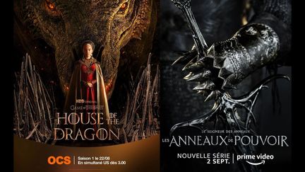 Les affiches des séries fantastiques "House of the Dragon" et "Les Anneaux de pouvoirs".&nbsp; (ALLOCINE)