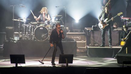 Johnny Hallyday en concert à Nouméa, le 29 avril 2016. (FRED PAYET / AFP)