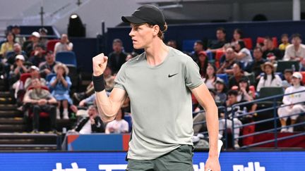 Jannik Sinner during the final of the Shanghai tournament (China) against Novak Djokovic, October 13, 2024. (HECTOR RETAMAL / AFP)