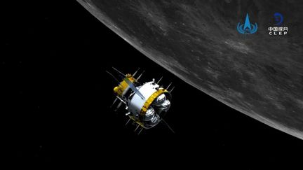 Une simulation graphique du module de la sonde&nbsp;Chang'e 5 revenant sur Terre après son séjour sur la Lune. (CNSA / XINHUA / AFP)