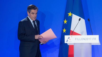 François Fillon lors de sa conférence de presse, le 6 février 2017, à Paris.&nbsp; (DANIEL FOURAY / MAXPPP)