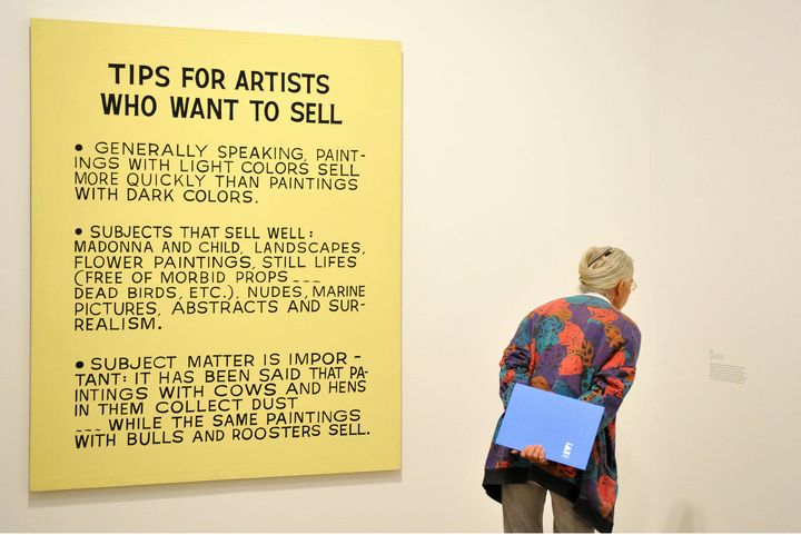 Une oeuvre de John Baldessari ("Tips For Artists Who Want To Sell", Quelques astuces pour les artistes qui veulent vendre, 1966-1968) exposée à la Tate Modern de Londres dans le cadre d'une rétrospective en octobre 2009 (NILS JORGENSEN / REX FE / REX / SIPA)