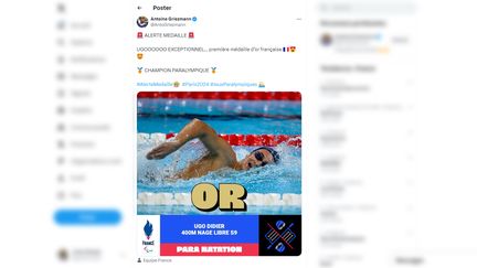 Antoine Griezmann a publié une "alerte médaille" au premier jour des Jeux paralympiques de Paris 2024. (CAPTURE D'ECRAN / X)