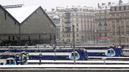 Des trains sous la neige &agrave; la gare Saint-Lazare, &agrave; Paris, le 20 janvier 2013. (MAXPPP)