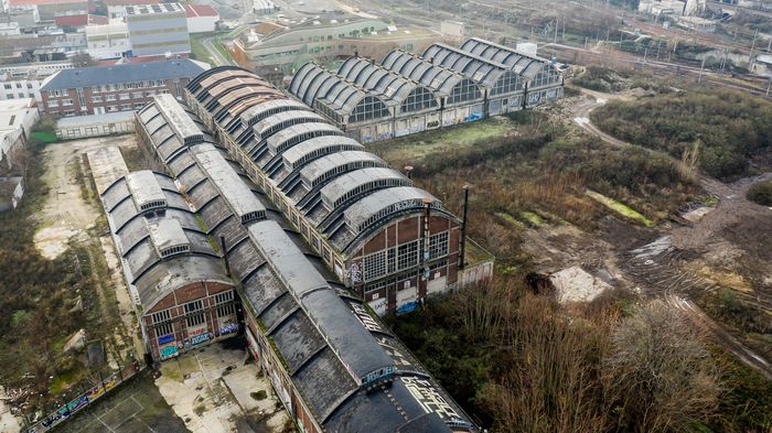 Vue aérienne des cathédrales du rail de Saint-Denis. (SNCF)