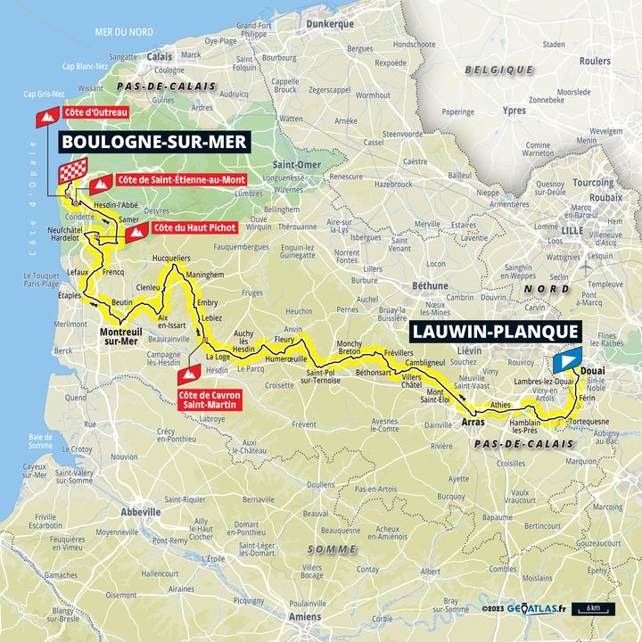 La carte de la deuxième étape du Tour de France 2025, entre Lauwin-Planque et Boulogne-sur-mer. (ASO)